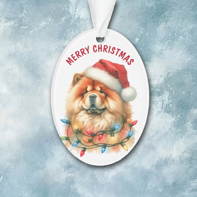Santa Hat Chow Chow Dog in Holiday Light String  Ornament (Creator Uploaded)
