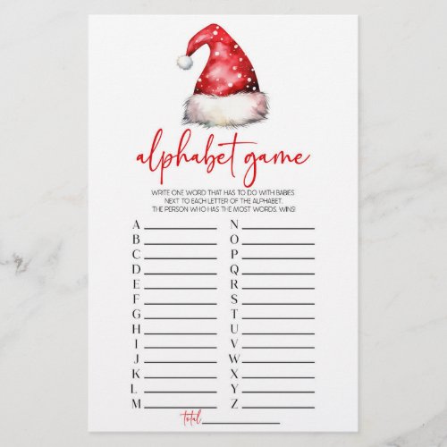 Santa Hat Christmas Alphabet Baby Shower Game Stationery