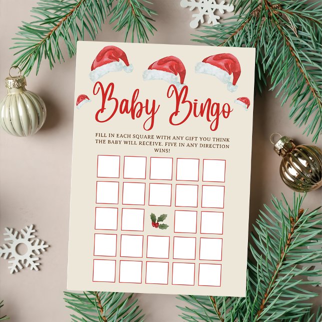 Santa Hat Christmas Baby Bingo Baby Shower Game Invitation (Creator Uploaded)