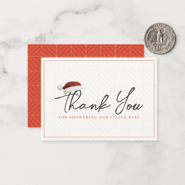 Santa Hat Christmas Baby Shower Thank You Note Card (Front/Back In Situ)