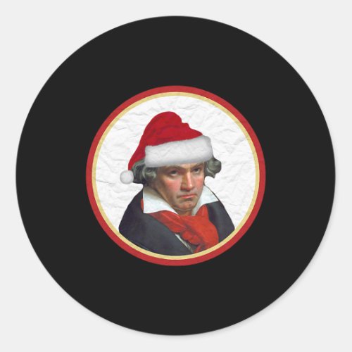 Santa Hat Christmas Beethoven Classical Symphony M Classic Round Sticker