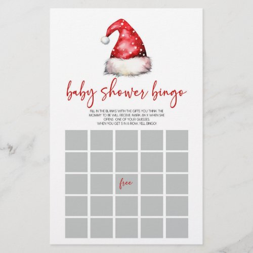 Santa Hat Christmas Bingo Baby Shower Game Stationery