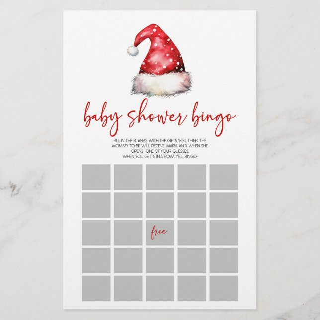 Santa Hat Christmas Bingo Baby Shower Game Stationery (Front)