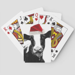 Santa Hat Christmas Cow! Poker Cards