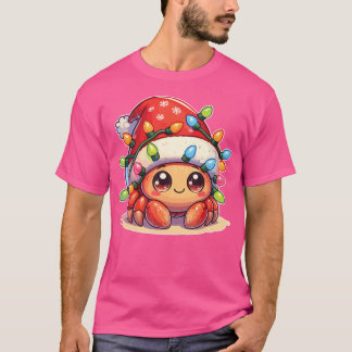 Santa Hat Christmas Fairy Lights Hermit Crab T-Shirt