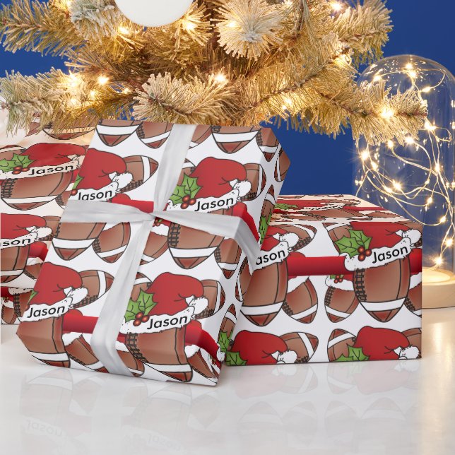 Santa Hat Christmas Football | DIY Name Wrapping Paper (Holidays)