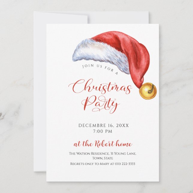  Santa Hat Christmas Holiday Party Invitation (Front)