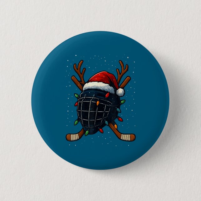Santa Hat Christmas Ice Hockey Helmet Player Reind Button (Front)