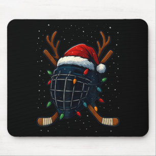 Santa Hat Christmas Ice Hockey Helmet Player Reind Mouse Pad