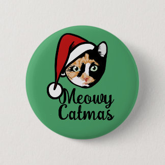 Santa Hat Christmas kitty cat calico xmas cats Button