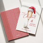 Santa Hat Christmas & New Years Flat Holiday Card<br><div class="desc">Raise a glass of prosecco and celebrate the season with this charming Christmas card! Featuring a festive Santa hat perched on a wine glass,  it’s the perfect way to great your friends at the Christmas & New Years!</div>
