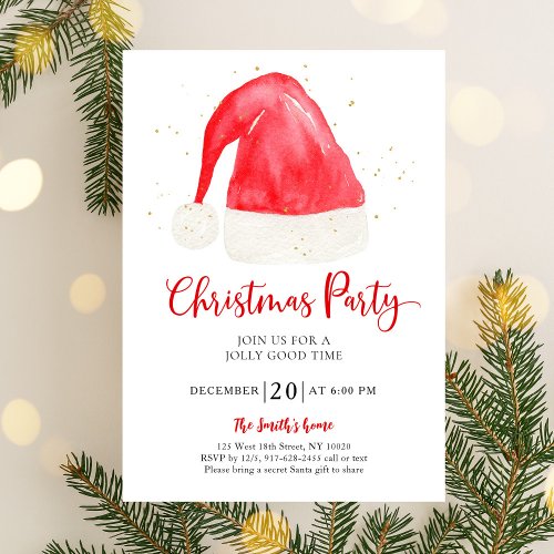 Santa Hat Christmas Party Invitation