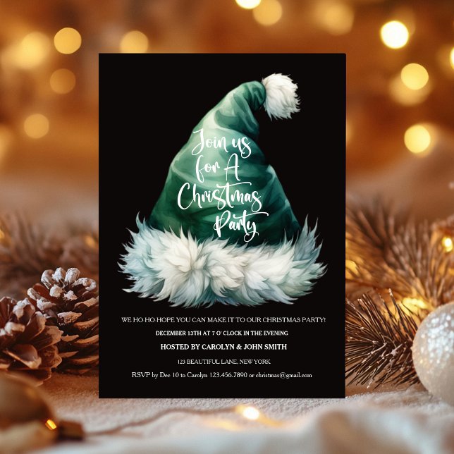 Santa Hat Christmas Party Invitation Template (Santa Hat Christmas Party Invitation Template)