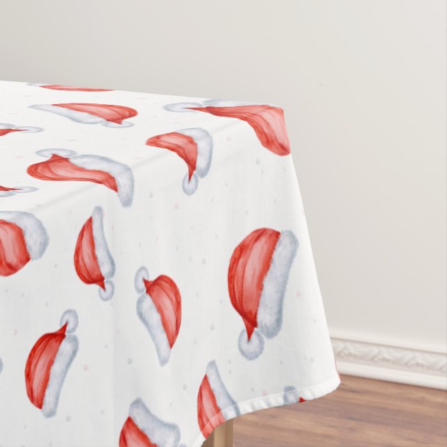 Santa Hat Christmas Pattern Watercolor Tablecloth (In Situ)