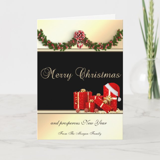 Santa Hat,  Christmas Presents, Company Holiday Card (Front)