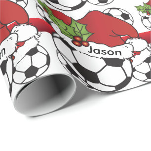 Santa Hat Christmas Soccer Ball DIY Name Wrapping Paper
