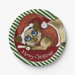 Santa Hat&Coat Christmas Kitty  Paper Plates