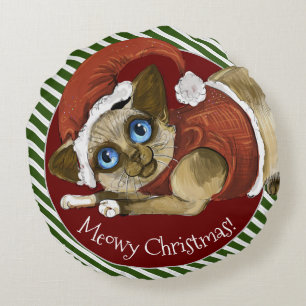 Santa Hat&Coat Christmas Kitty Round Pillow