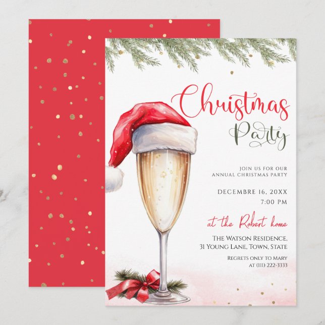 Santa Hat Cocktail Christmas Party  Invitation (Front/Back)