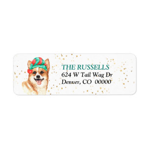 Santa Hat Corgi Dog Christmas Return Address Label