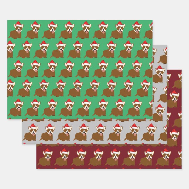 Santa Hat Corgi Wrapping Paper Sheets (Set)