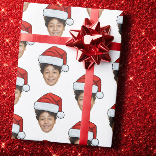 Santa Hat Custom Face Photo Christmas Gift Wrapping Paper