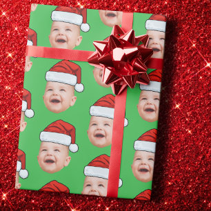 Santa Hat Custom Face Photo Christmas Wrapping Paper