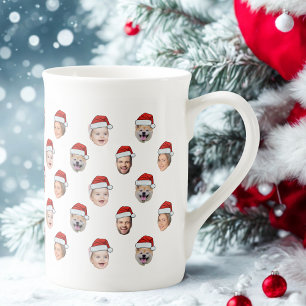 Santa Hat Custom Family Face 4 Photos Christmas Bone China Mug