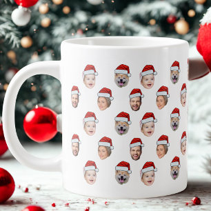 Santa Hat Custom Family Face 4 Photos Christmas Giant Coffee Mug