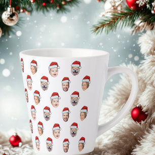 Santa Hat Custom Family Face 4 Photos Christmas Latte Mug