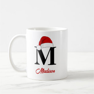 Santa Hat Custom Monogram Red Script Christmas Coffee Mug