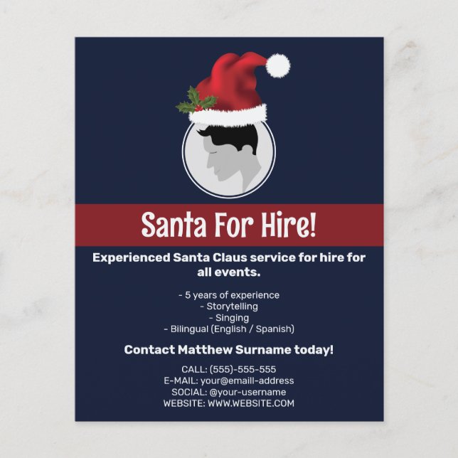 Santa Hat Custom Photo Template - Santa For Hire Flyer (Front)