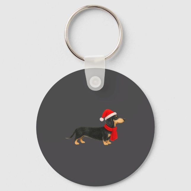 Santa Hat Dachshund Christmas Funny Cute Dog Mom  Keychain (Front)