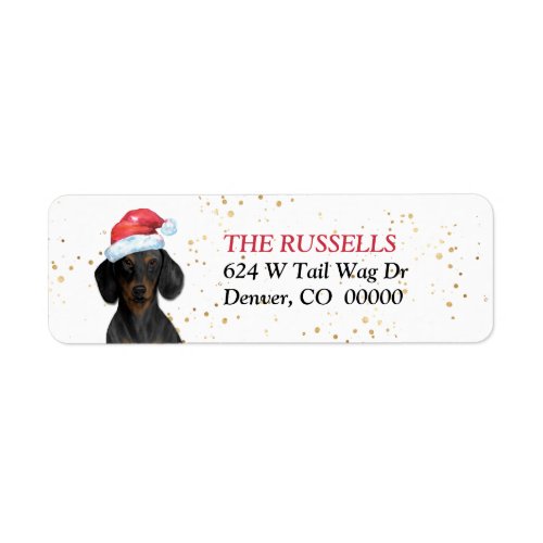 Santa Hat Dachshund Dog Christmas Return Address Label