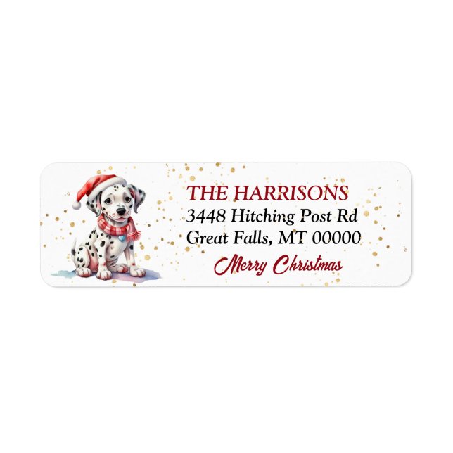Santa Hat Dalmatian Puppy Christmas Label (Front)