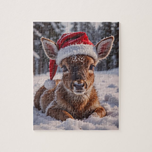 Santa Hat Deer Puzzle (Vertical)