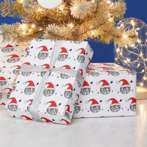 Santa Hat Disco Ball Christmas Holiday Wrapping Paper