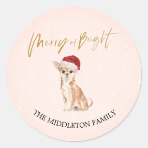 Santa Hat Dog Chihuahua Merry Christmas Classic Round Sticker