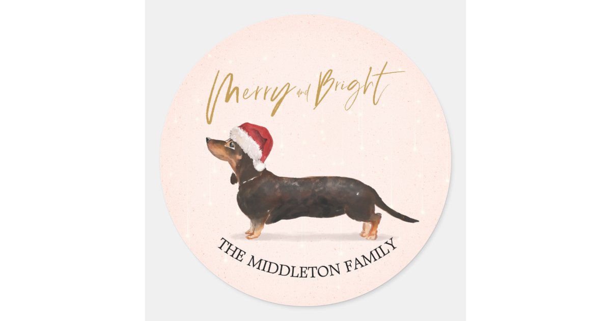 Santa Hat Dog Dachshund Merry Christmas Classic Round Sticker | Zazzle