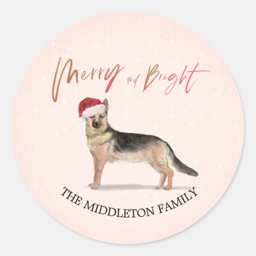 Santa Hat Dog German Shepherd Merry Christmas Classic Round Sticker
