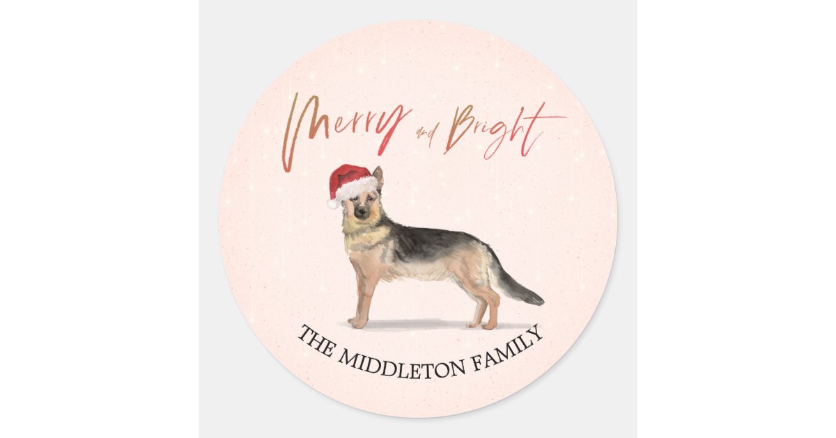 Santa Hat Dog German Shepherd Merry Christmas Classic Round Sticker ...