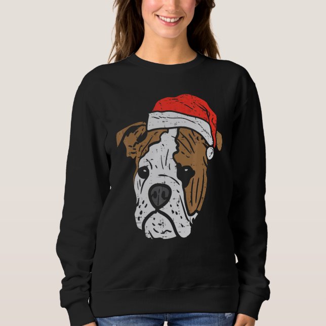 Santa Hat English Bulldog Christmas Pet Dog  Owner Sweatshirt (Front)