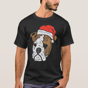 Santa Hat English Bulldog Christmas Pet Dog Owner T-Shirt