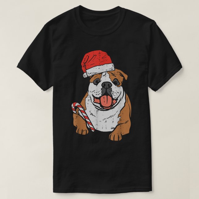 Santa Hat English Bulldog Dog Christmas Pajamas Xm T-Shirt (Design Front)