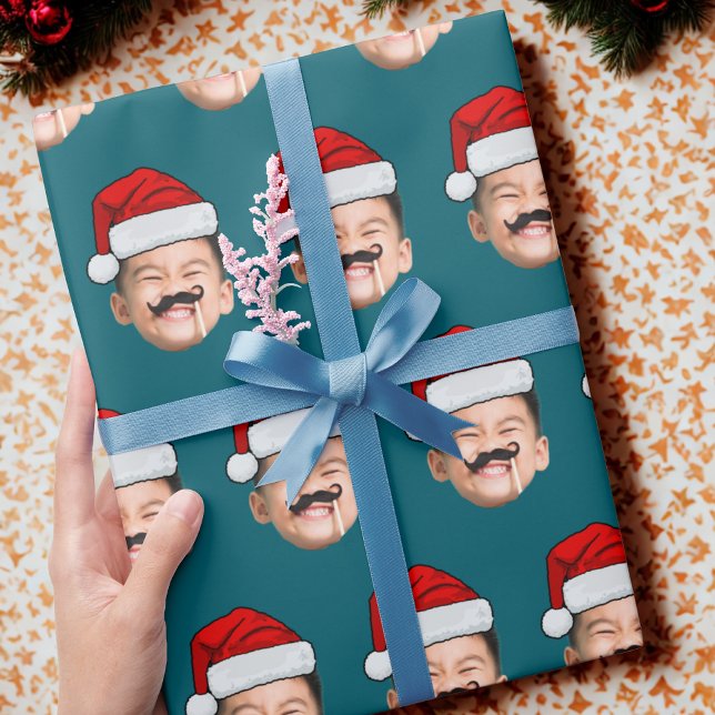Santa Hat Face Gift Wrap, Custom Face Wrapping Paper (Creator Uploaded)