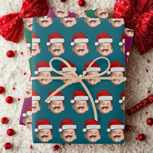 Santa Hat Face Gift Wrap, Custom Face Wrapping Paper Sheets