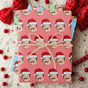 Santa Hat Face Gift Wrap, Custom Face Wrapping Paper Sheets