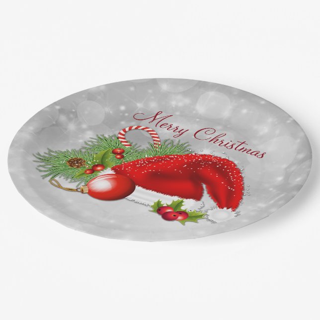 Santa Hat Festive Christmas Paper Plates (Angled)