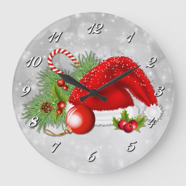 Santa Hat Festive Christmas Wall Clock (Front)