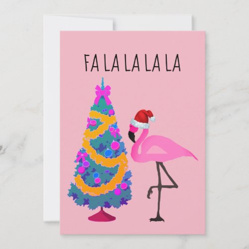 Santa Hat Flamingo Christmas Card